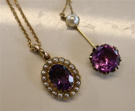 2 x gem set pendant necklaces